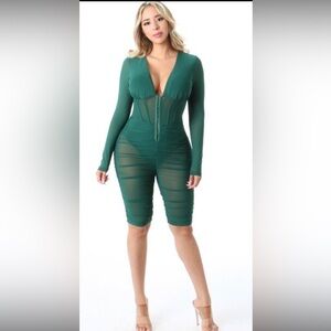 Green Mesh Sheer Romper